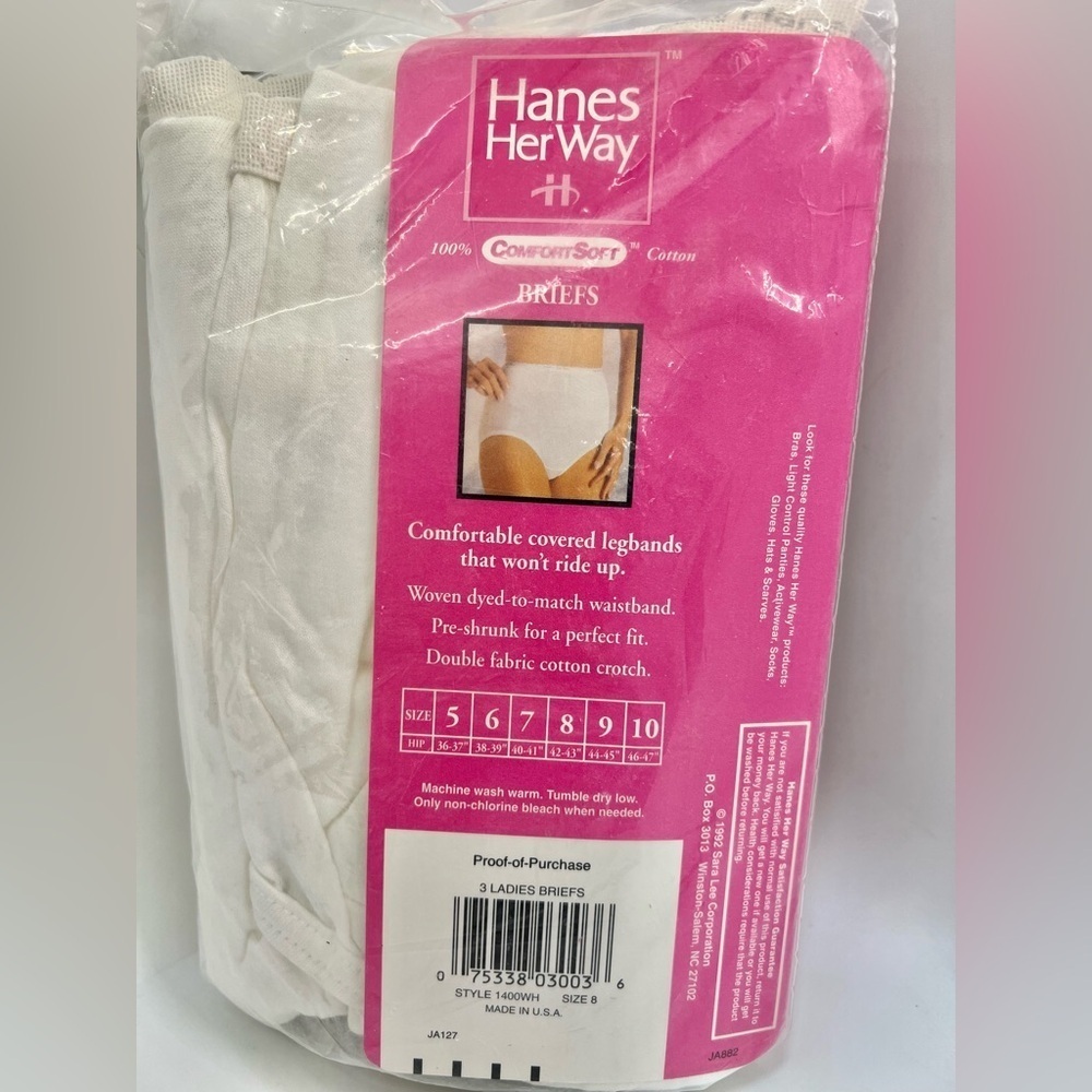 Vintage Woman’s Hanes Her Way White 100% Cotton Briefs 3 Pack Size 8 NOS 1992 - Picture 2 of 5